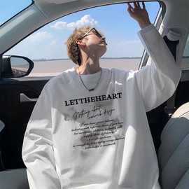 100%纯棉长袖t恤男秋冬潮流时尚百搭卫衣美式印花运动男士上衣