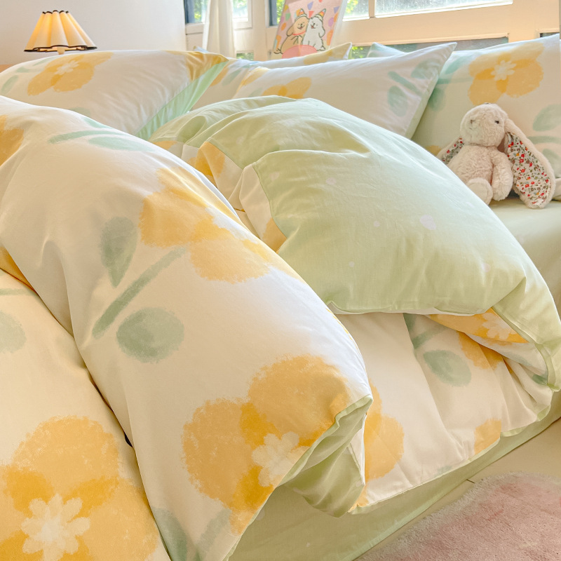 Cama de algodón cuatro piezas de sábanas de algodón cubierta dormitorio único pequeño fresco tres piezas de Nantong ropa de cama al por mayor