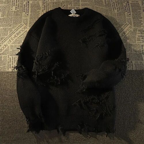 Find the best deal~ Hole-dropped tassel sweater for men and women, autumn and winter large size loose long-sleeved knitted sweater coat