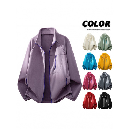 Fleece jacket for men, lined and thickened, warm stand-up collar open sweater, casual hoodie, autumn and winter outdoor home, cold-resistant, polar fleece
