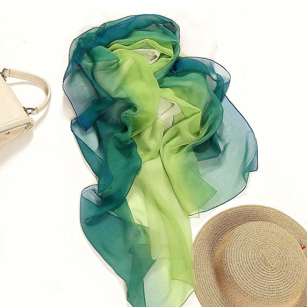 Gradient chiffon long scarf, soft drape stole, 180×70 cm, lightweight