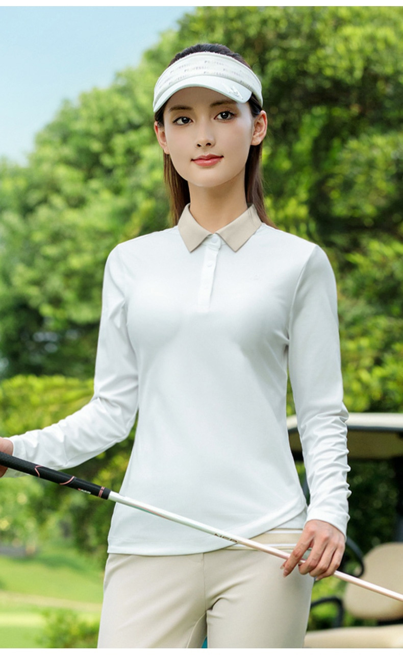 Áo polo nữ golf PGM dài tay cổ bẻ viền tương phản co giãn mềm mại — Áo đen [nút cài ve áo/viền có gân tương phản/co giãn và mềm mại] YF838 chi tiết 8