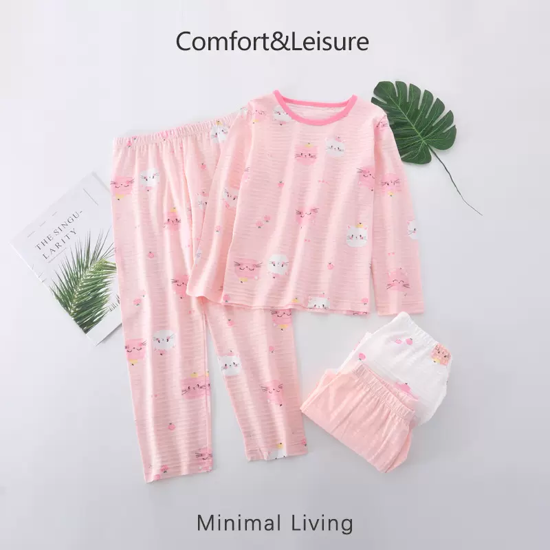儿童睡衣套装春夏薄款纯棉透气家居服套装宝宝空调服新品女孩睡衣