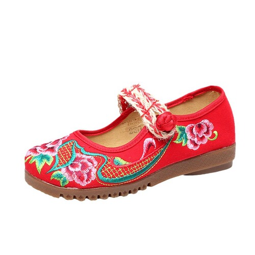 Flat shoes, tendon soles, loose fat foot mom shoes, grandma shoes, mother-in-law shoes, embroidered cloth shoes for women