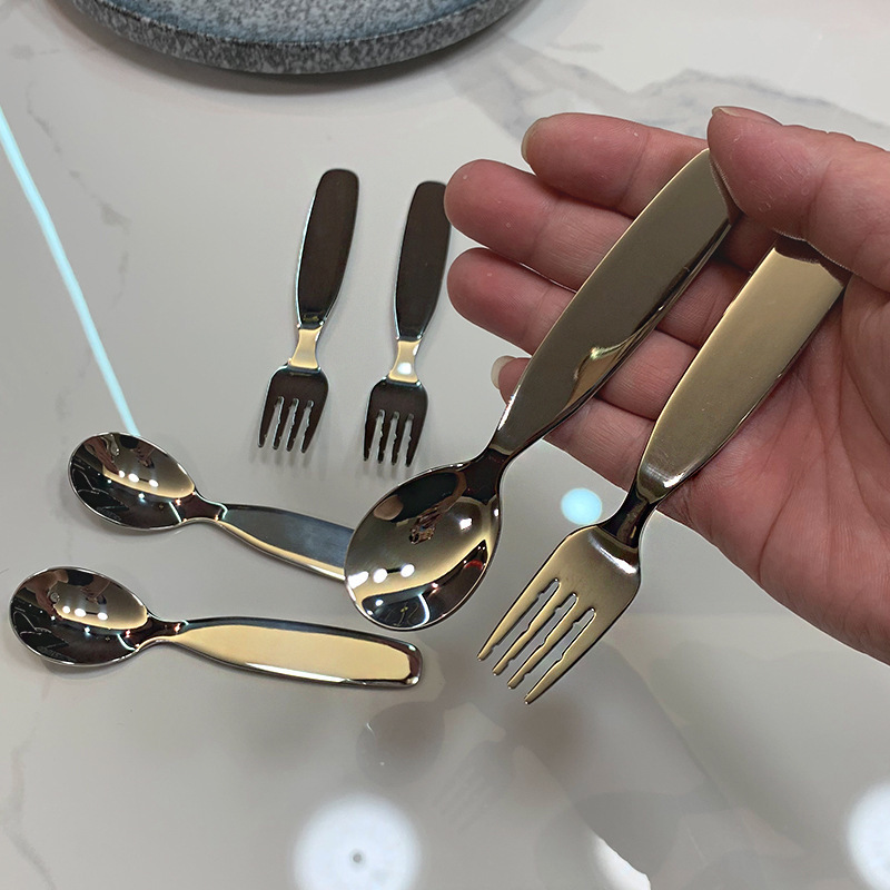 304 Stainless Steel Spoon and Fork Tableware Set, Soup Spoon, Household Children's Tableware, Yuanbao Spoon, Complementary Food Spoon, Fruit Fork 304 Stainless Steel Spoon and Fork Tableware Set, Soup Spoon, Household Children's Tableware, Yuanbao Spoon, Complementary Food Spoon, Fruit Fork