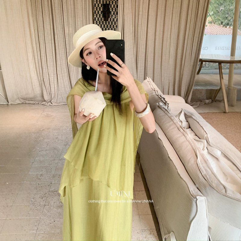 U+Mini Thirteen Lines Unana New Product F6557 Lyocell Breathable Elegant and Flowy Dress for Women with a High-End Feel