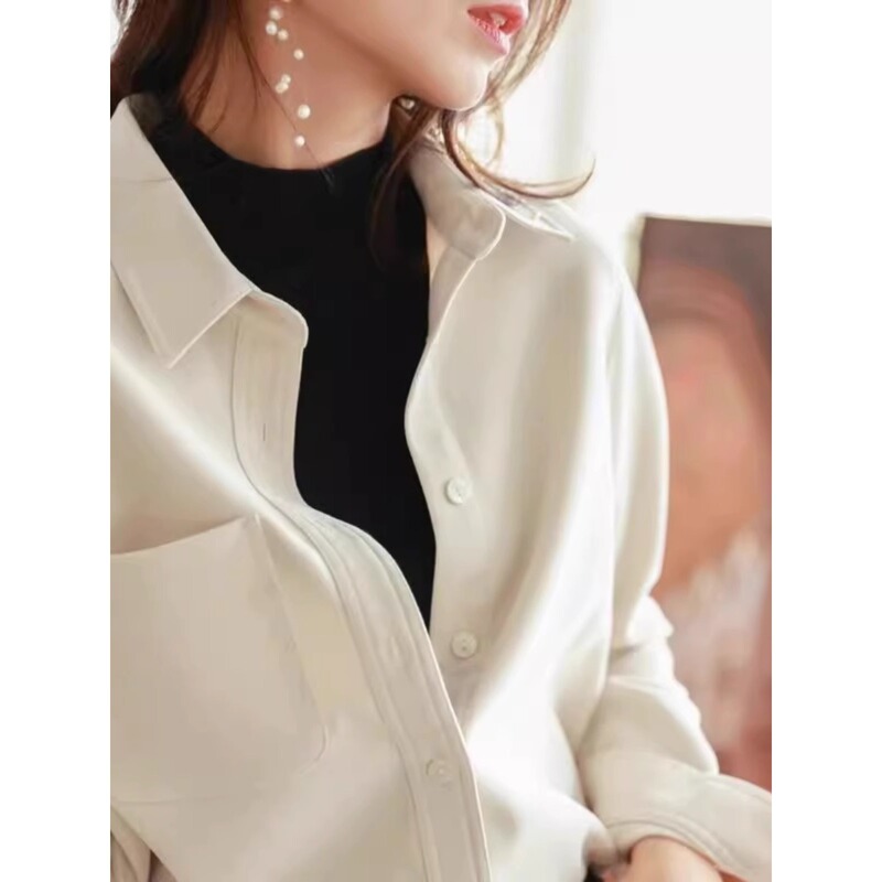 Super beautiful unique beautiful top folded shirt design sense niche corduroy long sleeve shirt trendy women A3135