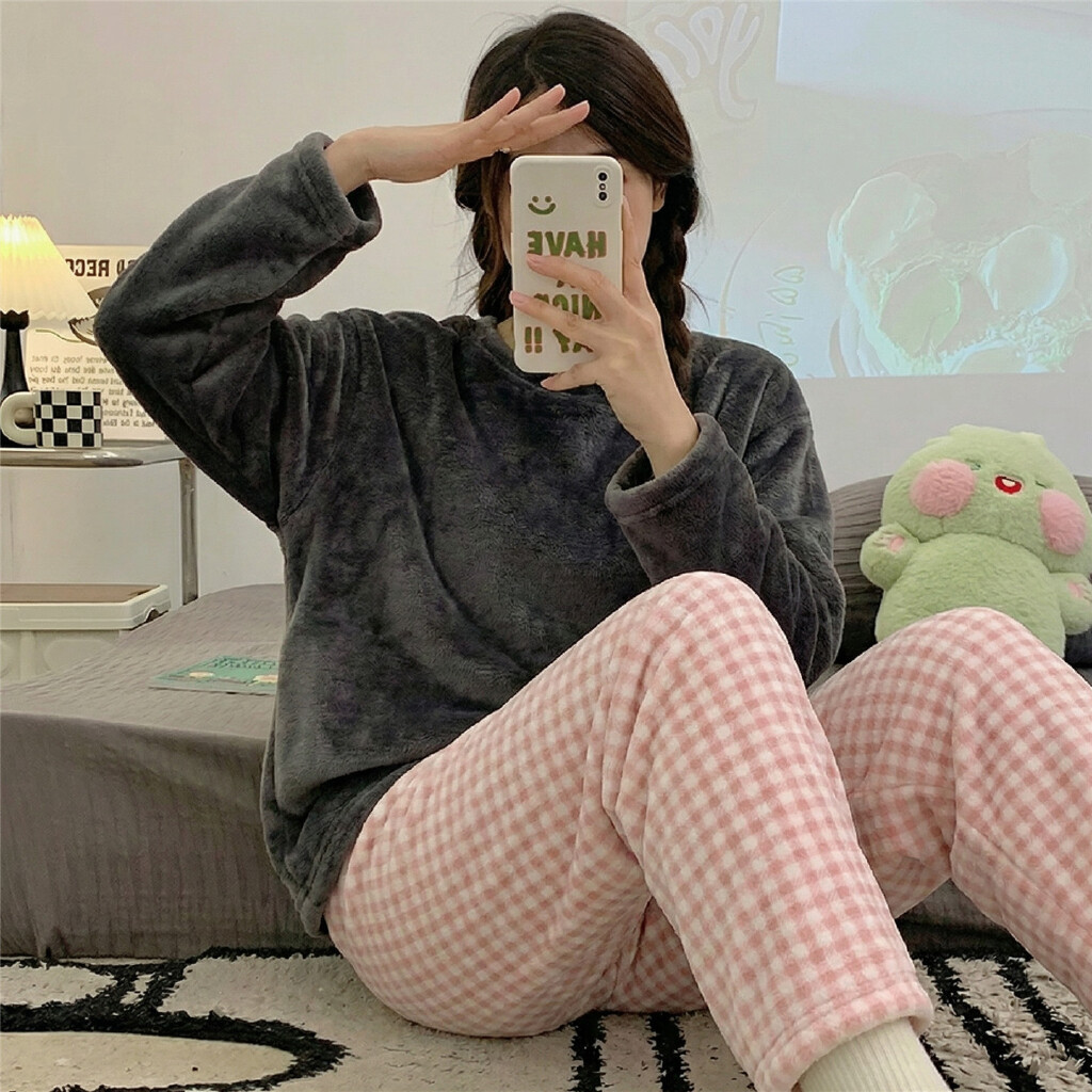 Pijama de mujer de franela y coralina, conjunto cálido y suave para otoño e invierno, moda femenina, venta directa de fábrica