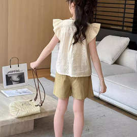 女童夏装套装2024夏季新款女孩洋气甜美两件套儿童短袖短裤潮童装