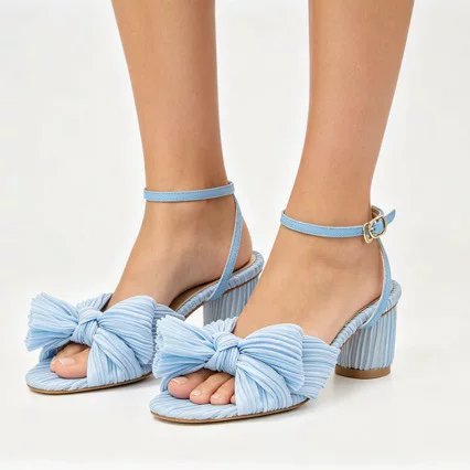 European and American Foreign Trade Amazon Independent Site Summer Sandals with Bowknot, Chunky High Heels, Open-Toe Women's Shoes H525