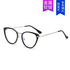 新型レトロ金属ブルーレイ防止メガネ潮網紅同モデルファッション猫眼眼鏡フレーム学院風平光鏡
