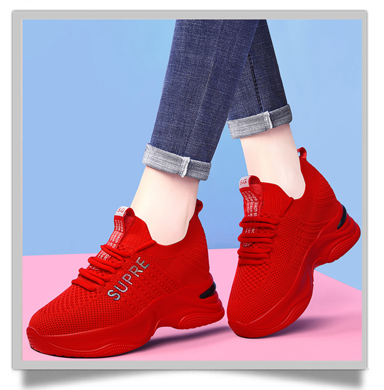 Giày sneaker nữ đế dày tăng chiều cao thoáng khí 2025 — LJ 9113 màu đỏ, LJ 9125 đen trắng thoáng mát phong cách mùa hè, LJ 8117 màu đen, JST 10115 đen đỏ chi tiết 11