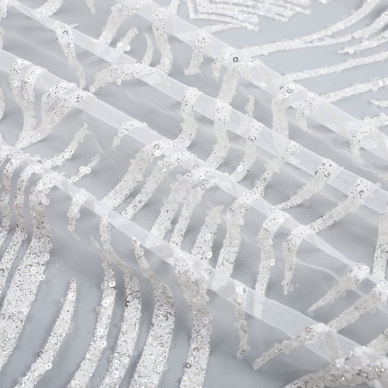 工厂批发纯白高闪亮洒金网布加亮片 现代婚纱晚礼服网纱面料