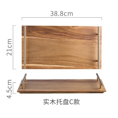 Decoración de postre boda cumpleaños accesorios de decoración mango de cobre Acacia bandeja de madera pastel platos de bocadillos estante de exhibición