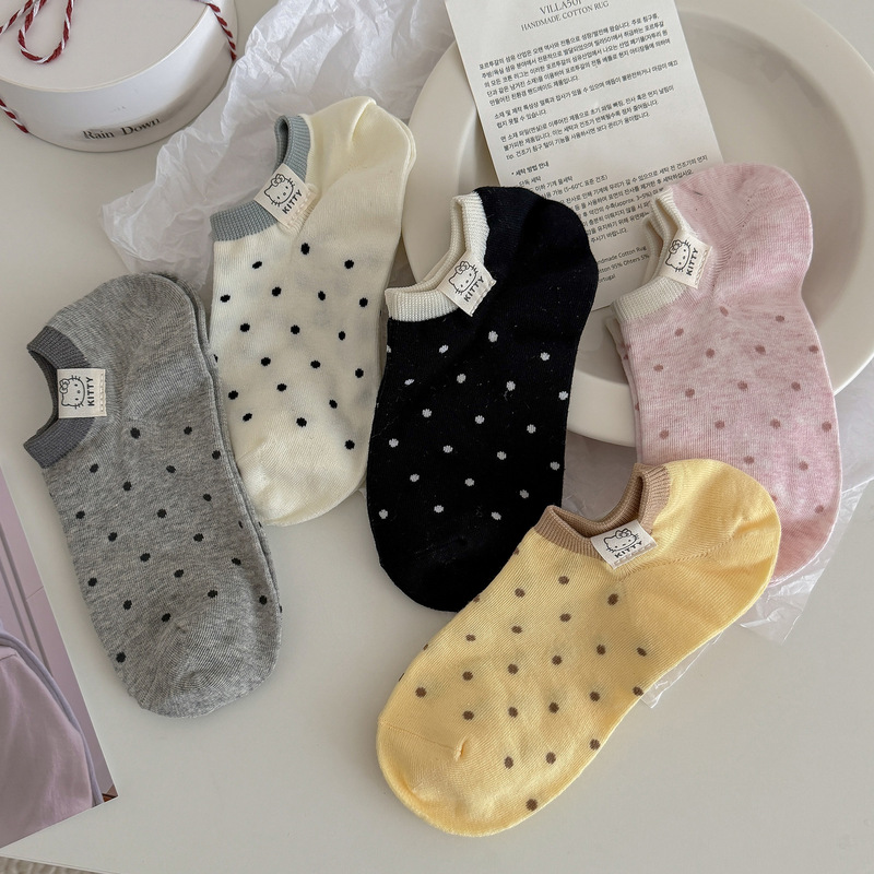 Cartoon Kt Cat Summer Thin Low-Cut Boat Socks Korean Style Polka Dot Socks for Women Sweet Versatile Short Socks Invisible Socks Cartoon Kt Cat Summer Thin Low-Cut Boat Socks Korean Style Polka Dot Socks for Women Sweet Versatile Short Socks Invisible Socks