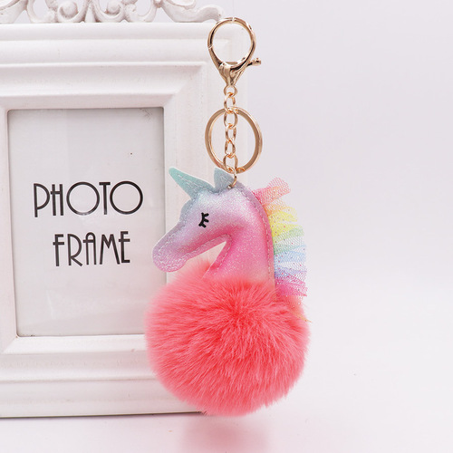 Dreamy Lace Edge Unicorn Plush Keychain with Glitzy PU Leather Keychain Holder