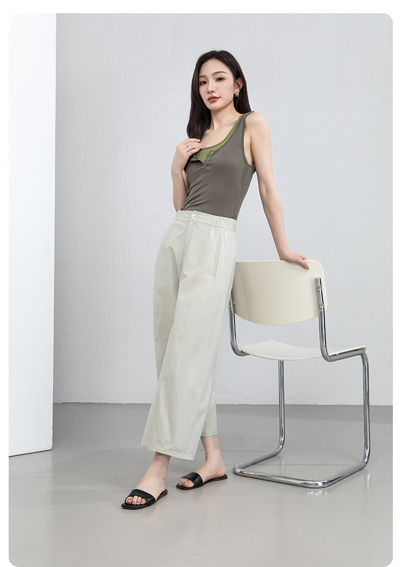 Quần culottes nữ ống rộng cạp cao dáng bong bóng, chất vải mỏng mùa hè, che hông tôn dáng — Hổ phách gừng chi tiết 24