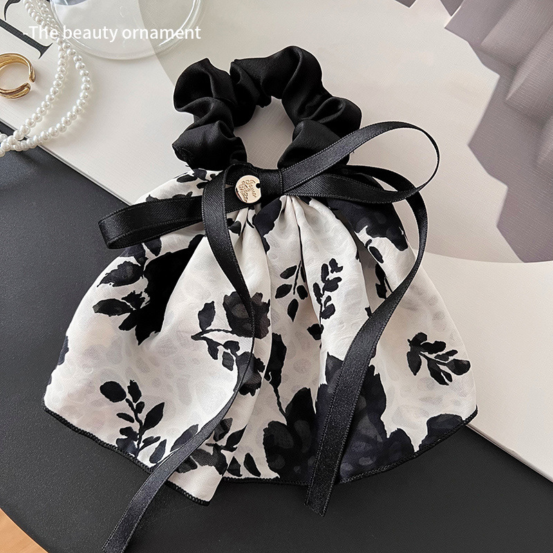 Retro floreciente correa arco intestino grueso anillo de cabello de cola de caballo femenina elegante correa de correa de correa de correa 2024 nuevo