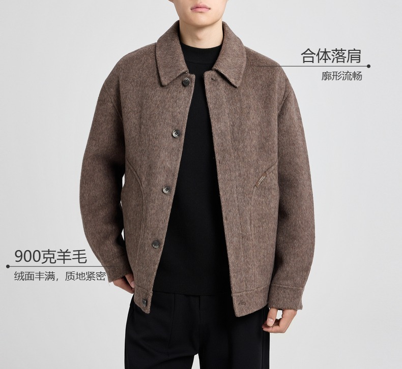 Áo khoác len nam hai mặt chất liệu merino, kiểu dáng handmade, phong cách mới — màu đen chi tiết 3