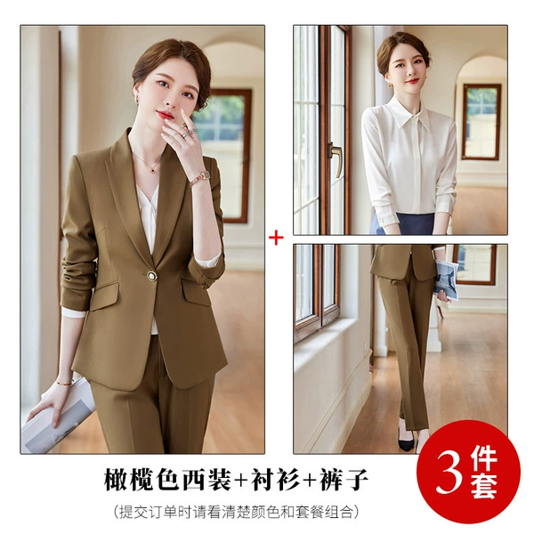 Olive classic suit jacket, shirt, trousers