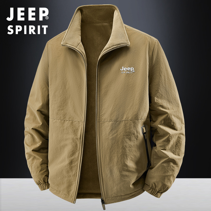 JEEP SPIRIT秋冬季男休闲夹克外套双面穿立领夹克大码上衣2502A|undefined