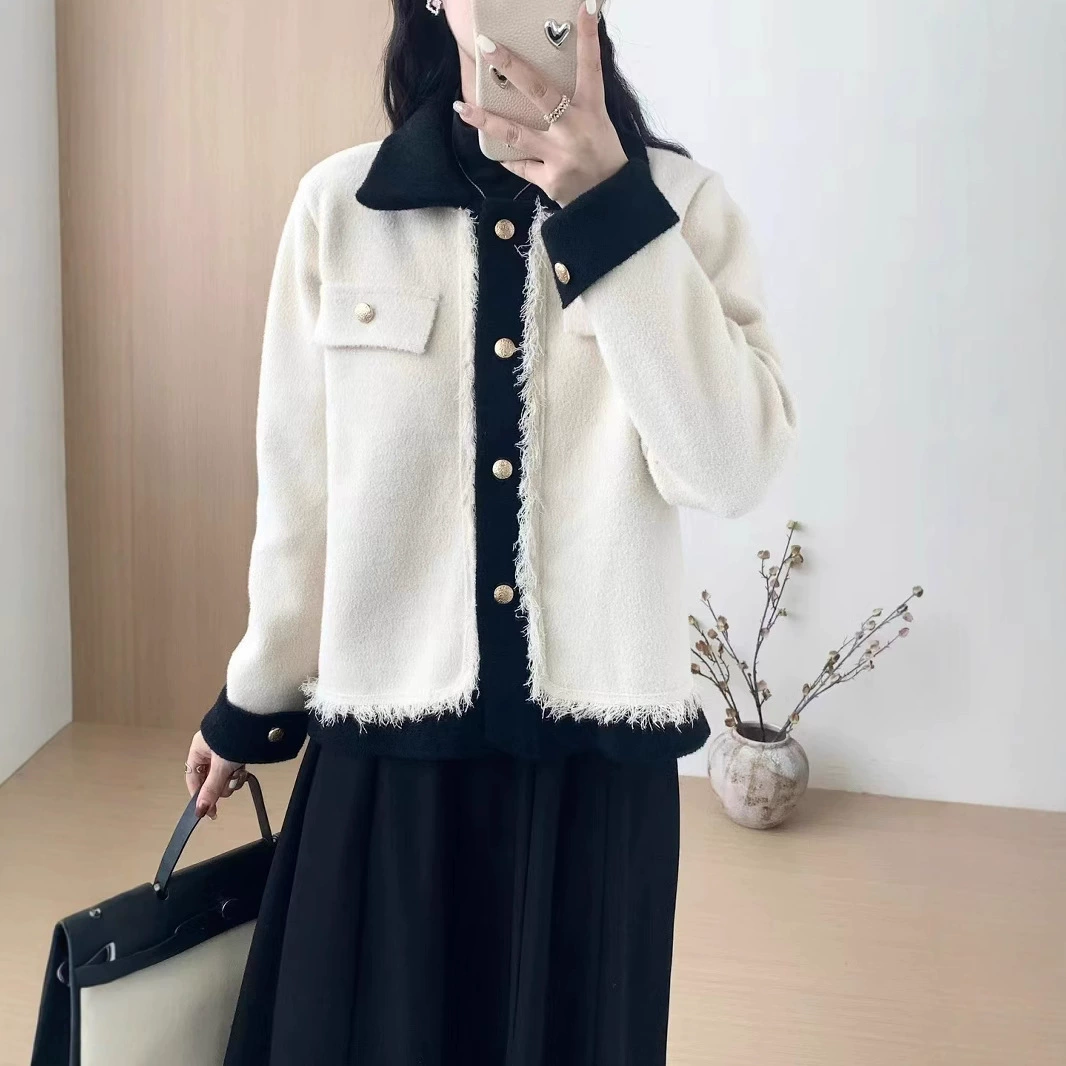 2024 осень-зима новый имитационный норковый бархат высокого уровня чувство женское пальто шитое кисточка дизайн темпераментный топ оптом