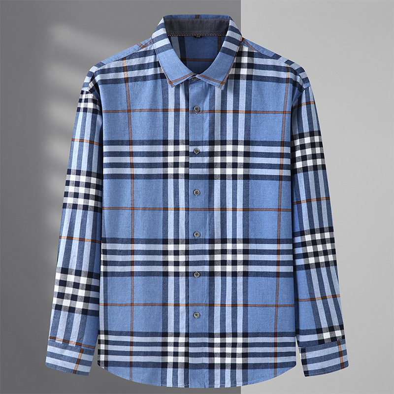 Fat Boy Autumn and Winter New Large Size Pure Cotton Brushed Plaid Shirt Fat Man Men's Shirt Business Casual Men's Clothing