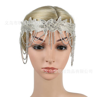 1920s Great Gatsby Headwear European and American Vintage Hair Band Fashion Diamond Tassel Headband