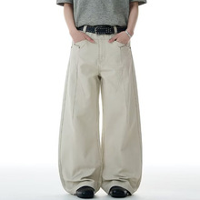 新款潮牌美式小弯刀复古工装裤男士宽松解构情侣阔腿裤百搭休闲裤