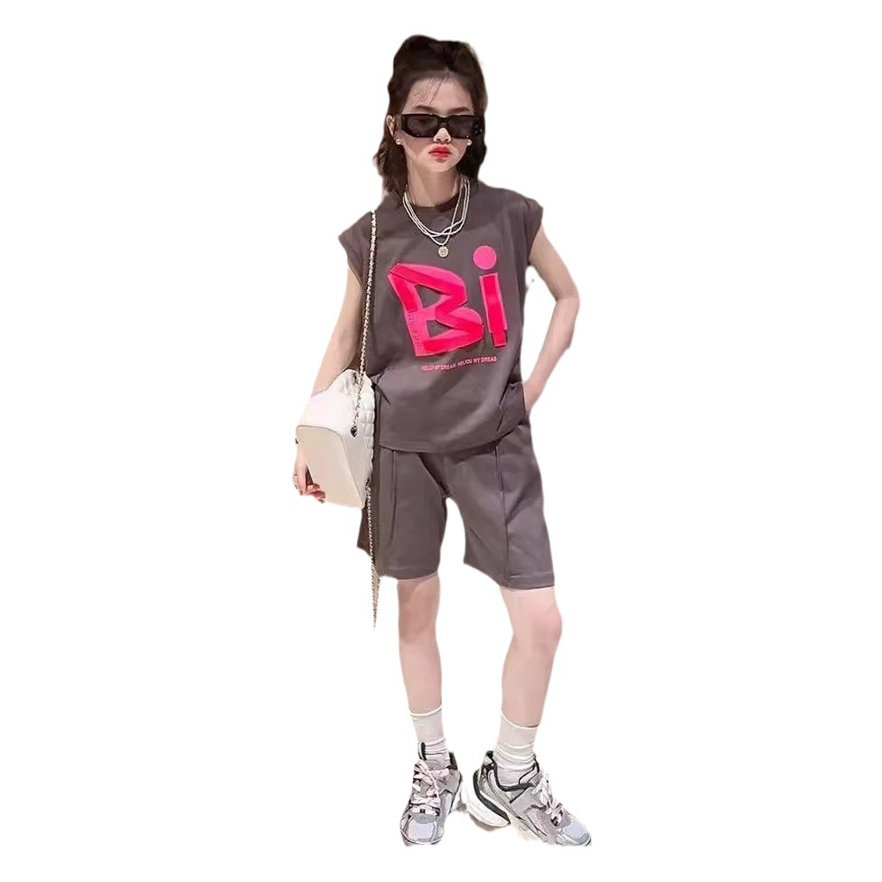 Conjunto de pantalones cortos de chaleco de verano para niñas 2024 nuevo vestido de verano para niños