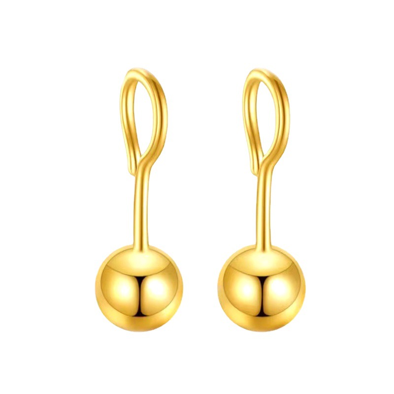 Pozlačeni uhani z gladkimi okroglimi perlicami in preprostimi mini ukrivljenimi kaveljčki z resicami_voghion.com