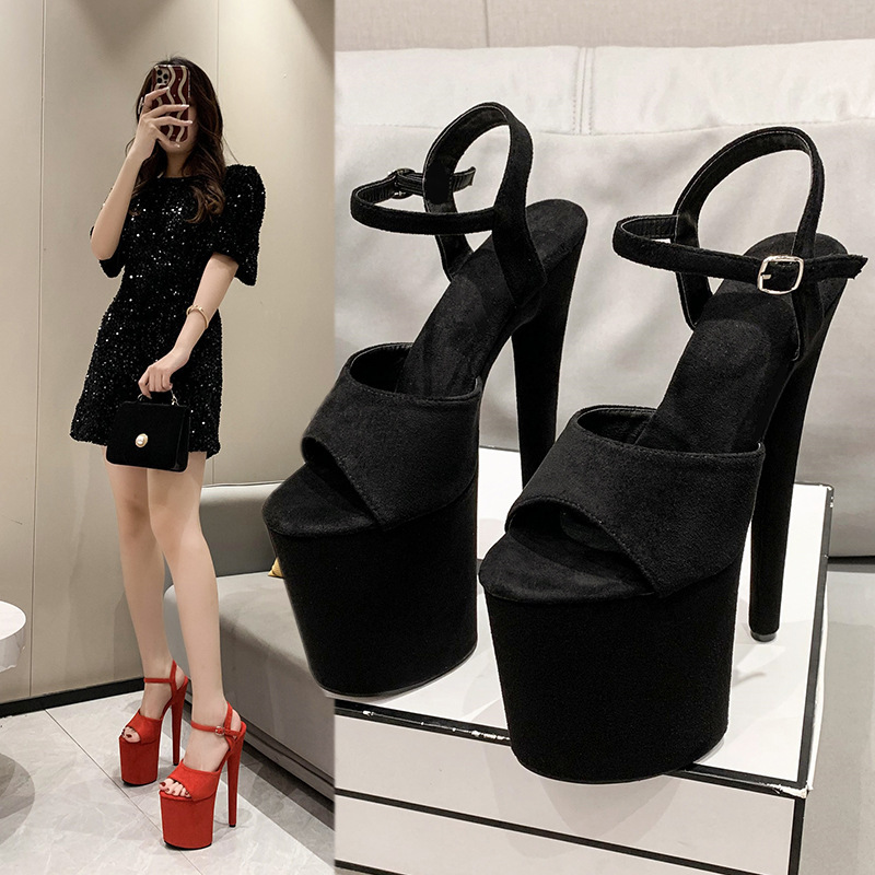 2023 Summer and autumn round head waterproof platform fashion new thin heel super high heel casual flannel fashion sandals women's shoes