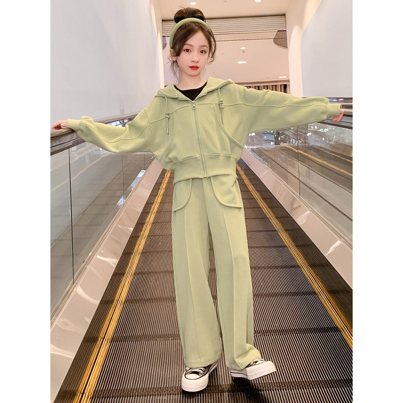 Kinder kleidung, mädchen herbst mode set, große langarm kapuzen jacke, gerade bein hosen, kinder_voghion.com