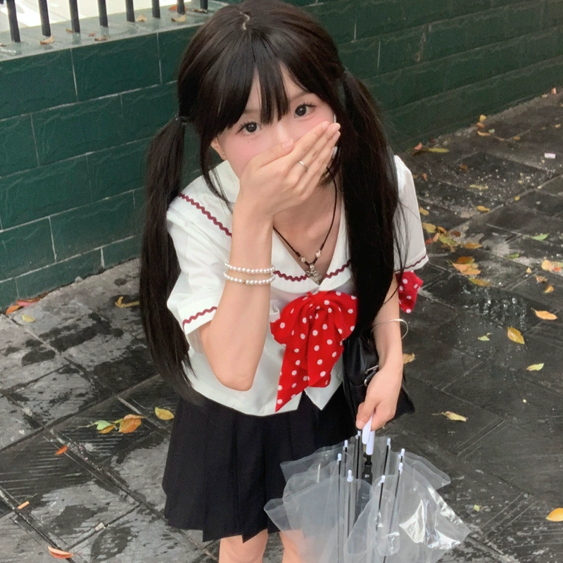 Осенний язык помело [Sakura River Girl] JK Оригинальный матросский костюм Mountain Road Line Academy Style Школьная форма Рубашка с коротким рукавом Лето.