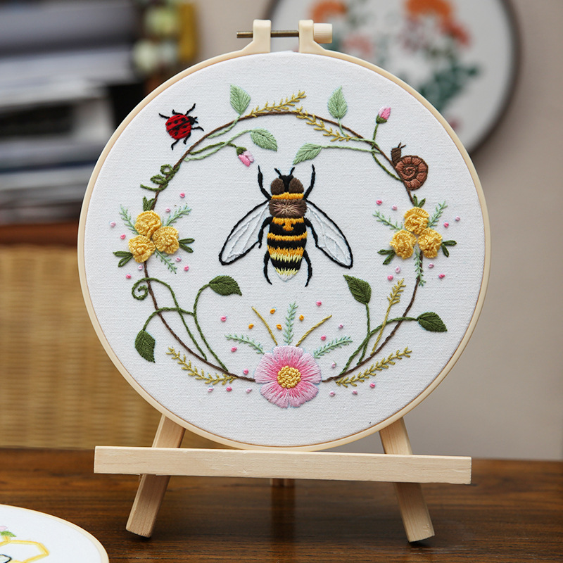 Bordado DIY abeja mariposa colgante pintura hecha a mano principiante práctica Lu Bordado Cruz puntada salón adornos de flores