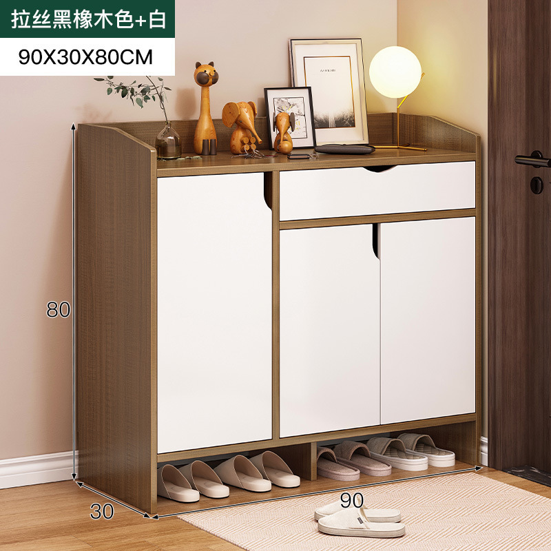 [고급 패널 클래식 모델 - 도어 3개 및 서랍 1개] 90*30*80cm 브러시드 블랙 오크 + 화이트