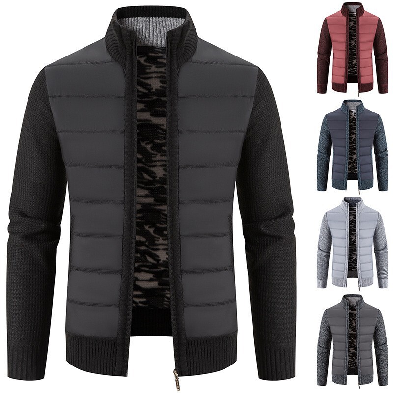 Clearance cross-border Men's stand collar sweater coat fleece-lined thickened outer wear loose sweater cardigan winter cardigan wool
