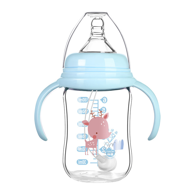 Biberón de Vidrio Anti-ahogo para Bebé 180ml de Vidrio con Asas Anti-cólicos