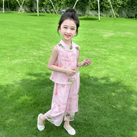 Детский летний костюм из хлопка и шелка в китайском стиле, коллекция Hanfu Girl, лето 2025, модная новинка, двухпредметный комплект для девочек.