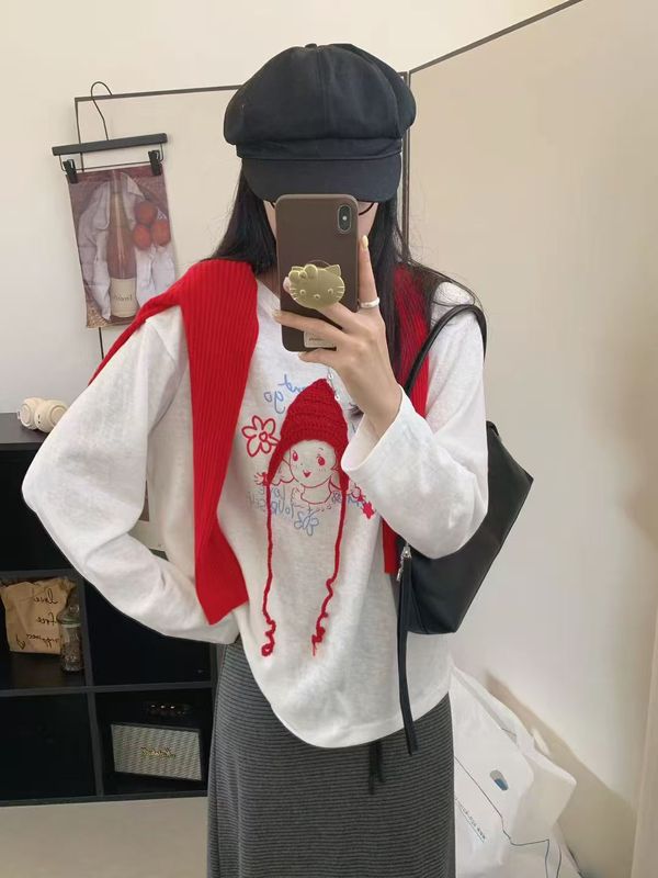 秋季新款韩版休闲时尚减龄卡通图案宽松大码长袖T恤打底衫女1145|undefined