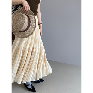 Jiangzuo 4 meters dosage! Heavy Industry Triangle Pleated Stitching Large Skirt Skirt Women's Summer Draped Skirt 1360