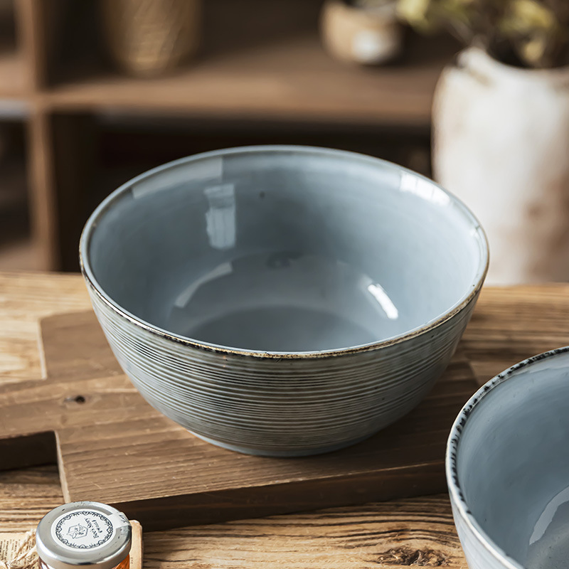 estilo japonés retro anillo cerámico tazón de sopa doméstico cubiertos tazón redondo al por mayor restaurante tazón práctico