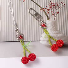 韩式甜美可爱水晶手工串珠小清新樱桃钥匙扣挂件包包挂件精致挂饰