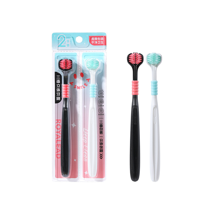 Cepillo de dientes de tres lados en blanco y negro 2 paquetes de cepillos de dientes de lana suave para el hogar para adultos
