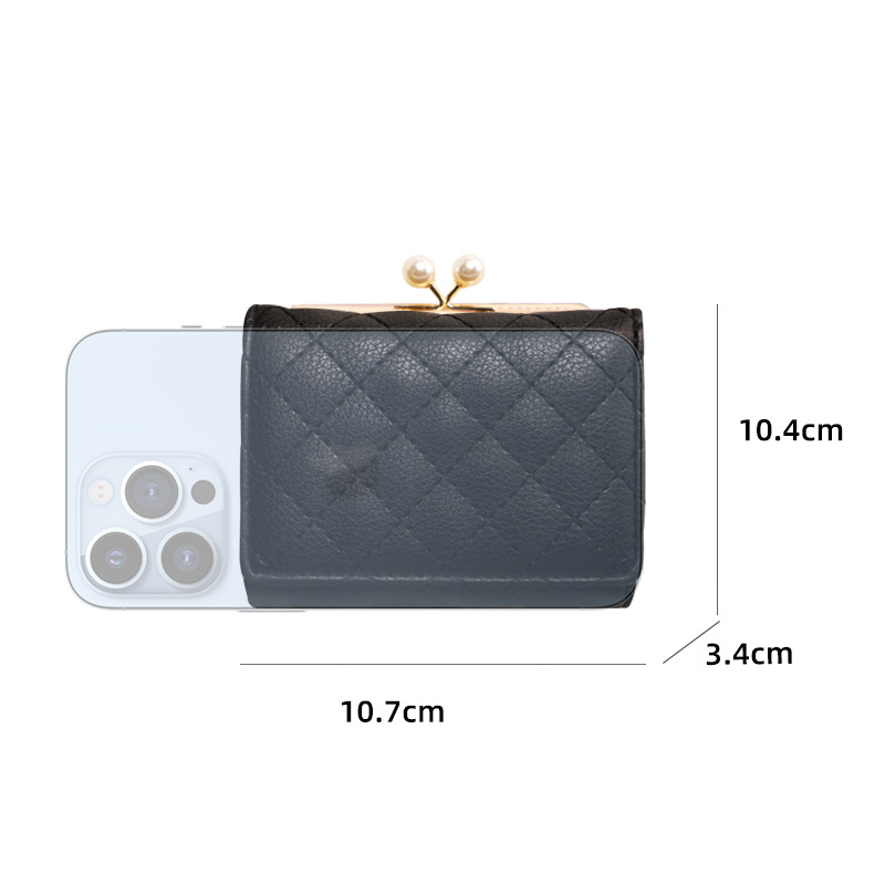 Cartera con cremallera para mujer, estilo nuevo 2024, con cierre, estilo corto triple, diseño de diamantes para estudiantes, tarjetero de PU con múltiples ranuras para tarjetas, monedero