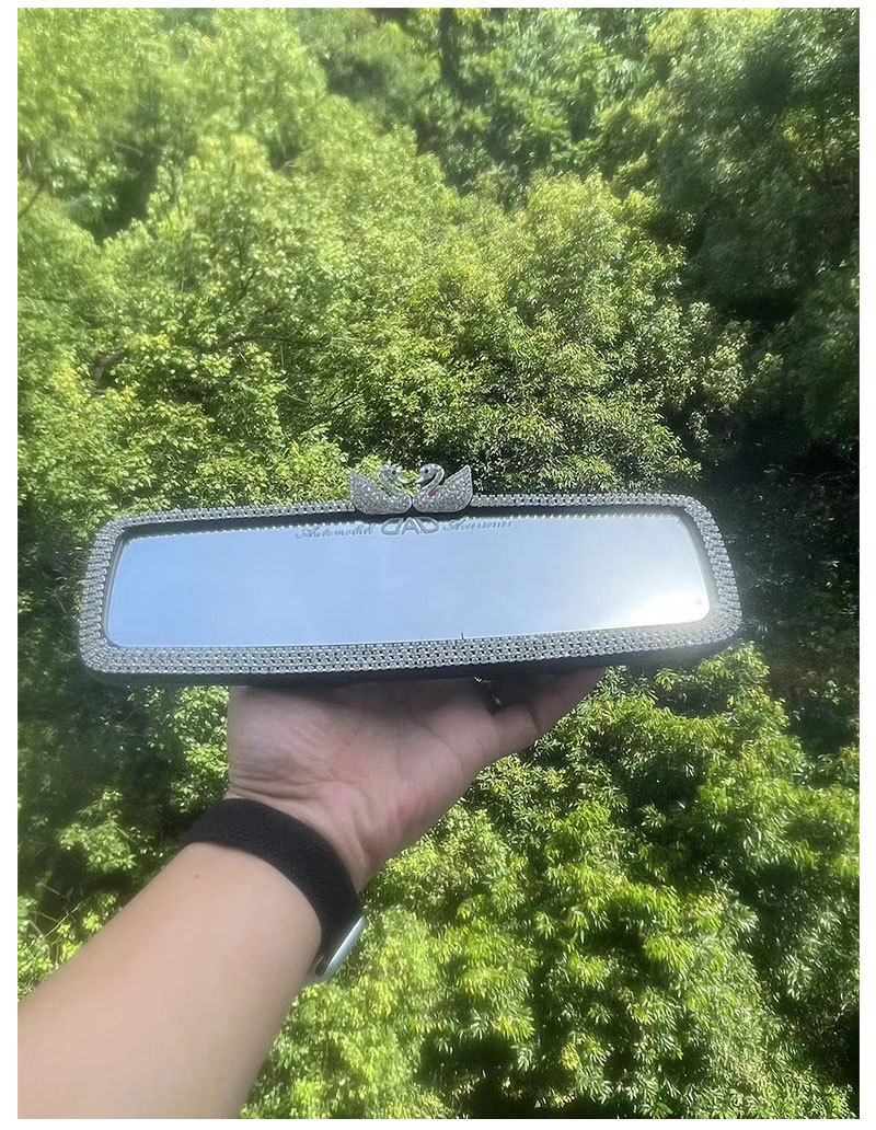 New diamond-encrusted swan car rearview mirror decoration creative car car interior reversing mirror rearview mirror set decoration female pendant