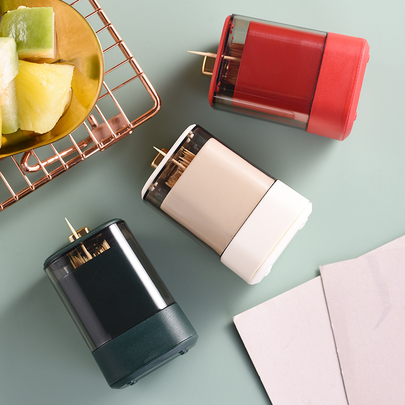 Creativa de tipo prensa automática caja de palillo de dientes hogar diario titular de palillo de dientes cocina hotel al por mayor titular de almacenamiento de palillo de dientes impreso