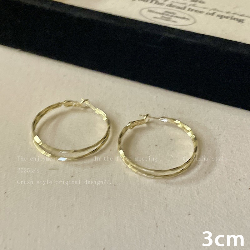 골드 더블 레이어 플레인 후프 귀걸이 3cm