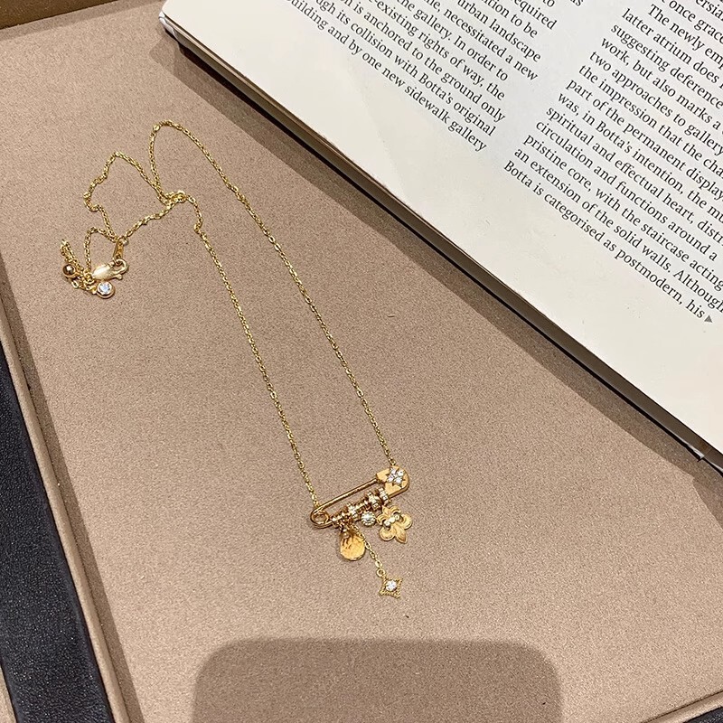 中古拉丝鸢尾花星芒黄水晶吊坠别针项链高颜值精致百搭锁骨链颈链|undefined