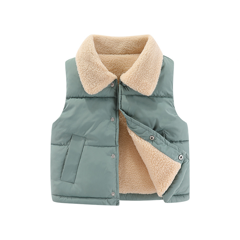 Anti-temporada 2025 nuevo chaleco de algodón para niños más vello engrosado para niños y niñas caballo clip de cordero cachemira ropa exterior transfronteriza
